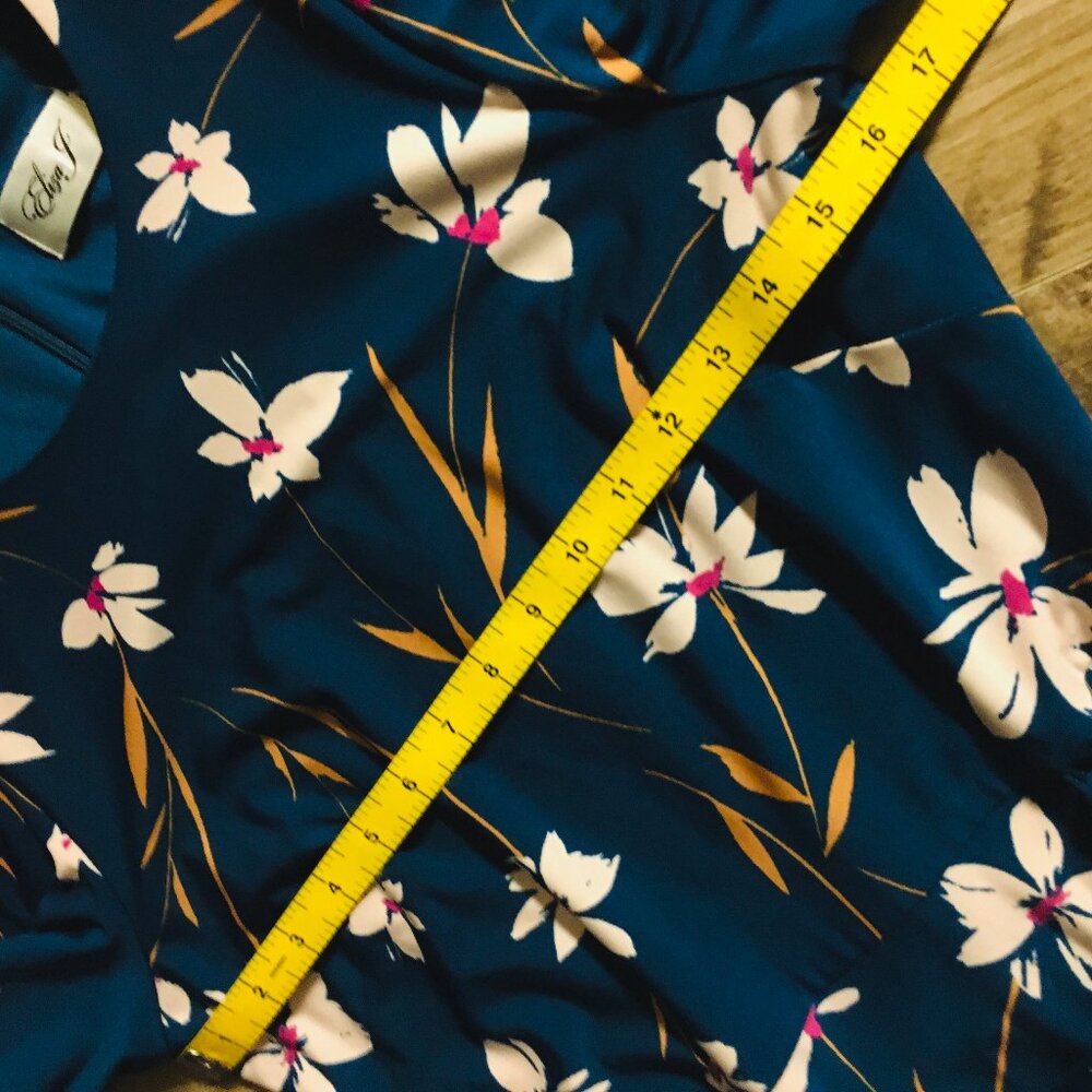 Eliza J Classy Blue Floral Belted Retro A-Line Maxi Dress - Picture 12 of 16